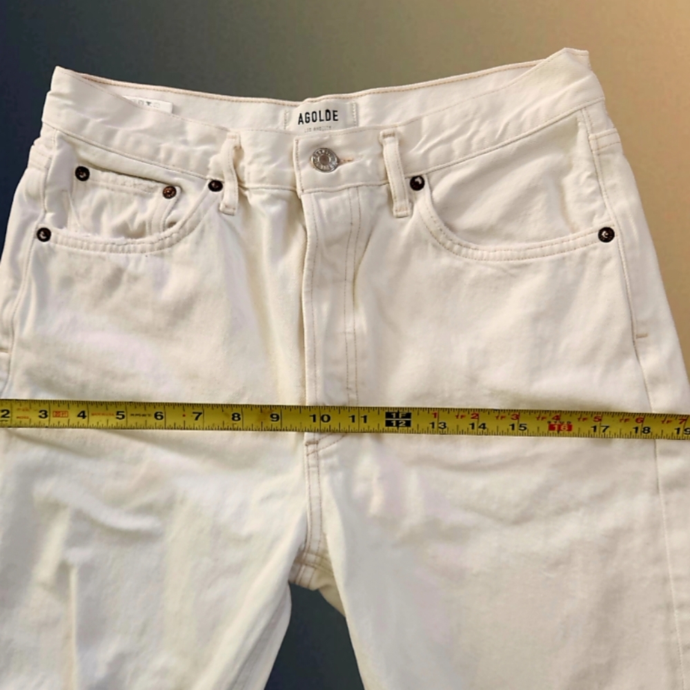 Agolde Jeans Size 29 "Riley" High Rise Straight Crop White Distressed Ripped - Picture 12 of 13